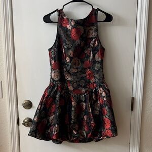 Floral Sleeveless Mini bubble Dress - Black and Red